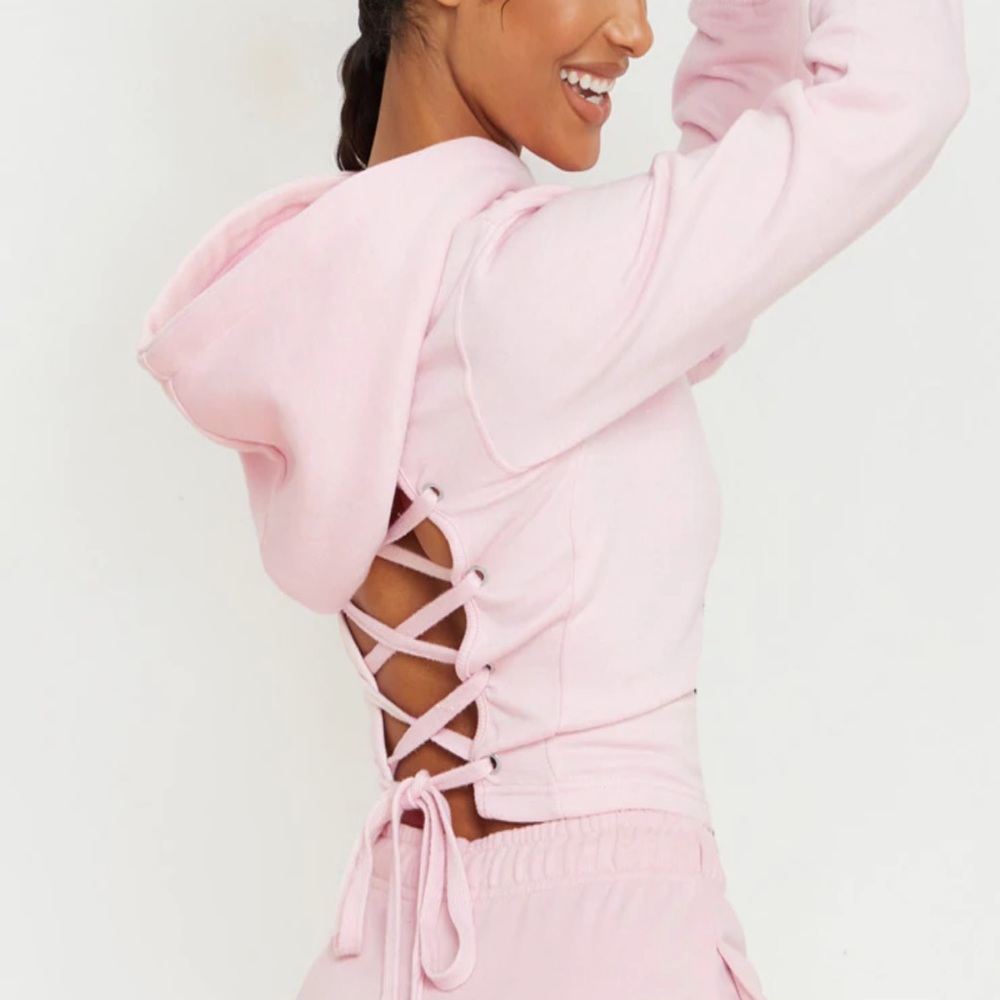 prettylittlething lace up cropped hoodie